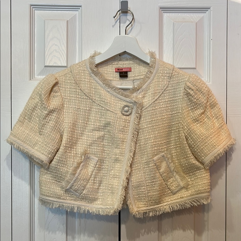 Vintage Y2K MAXRAVE Cream Tweed Cropped Jacket